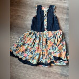 Vintage Deux par Deux Denim and Floral Kids Dress with shorts